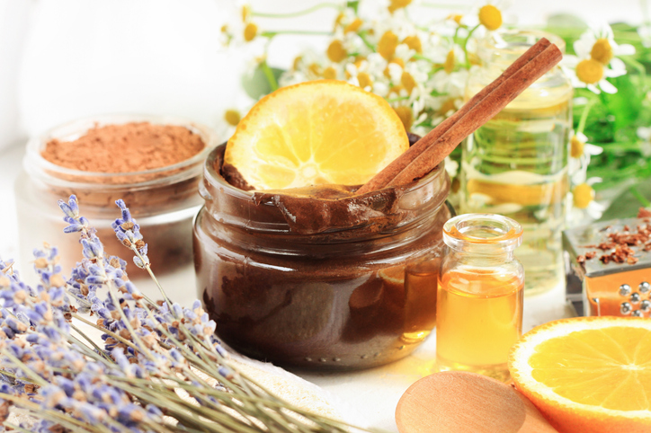 Homemade cosmetic products source of vitamins for skincare and beauty treatment.